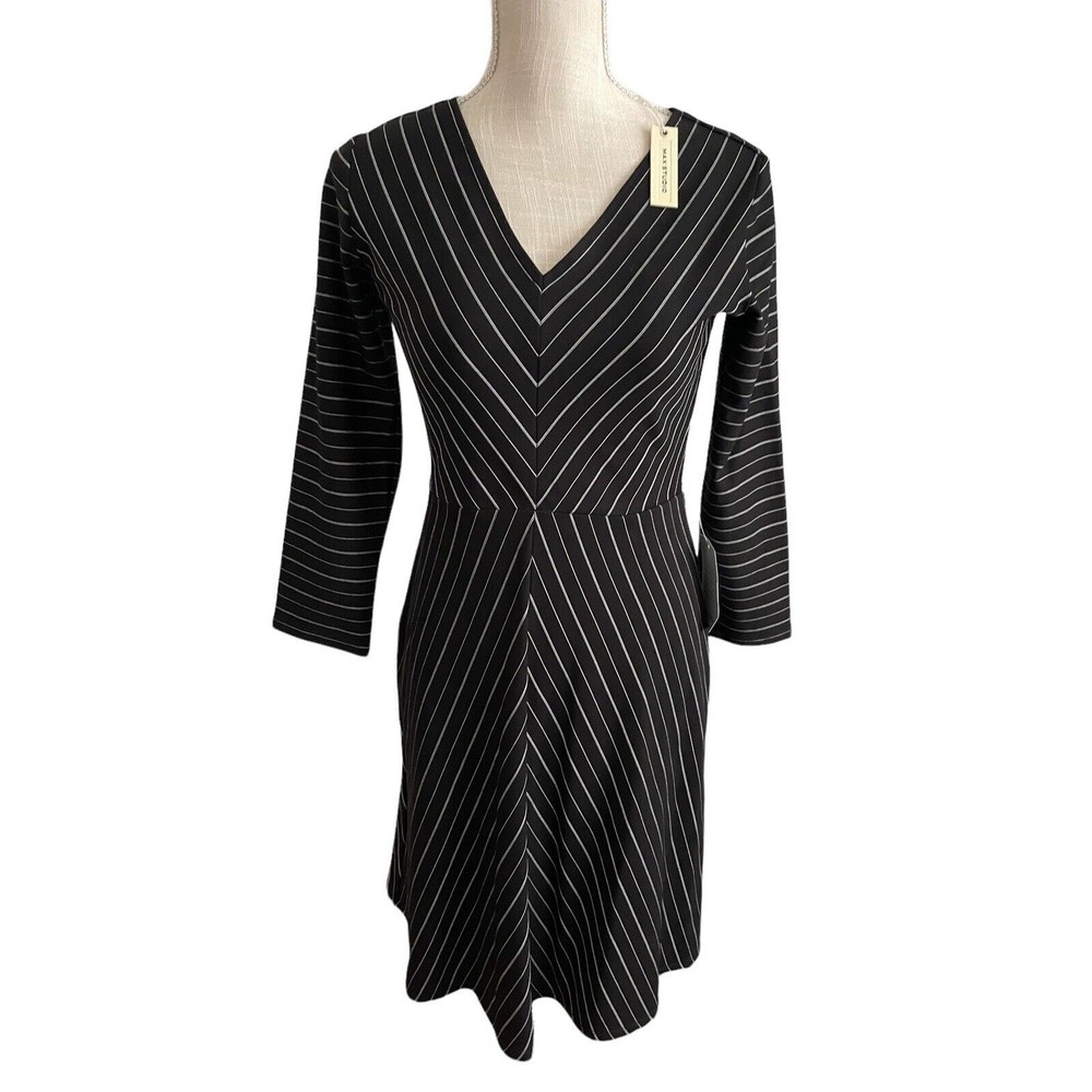 NWT Max Studio Black &‎ White Striped Quarter Sleeve Midi Dress XS